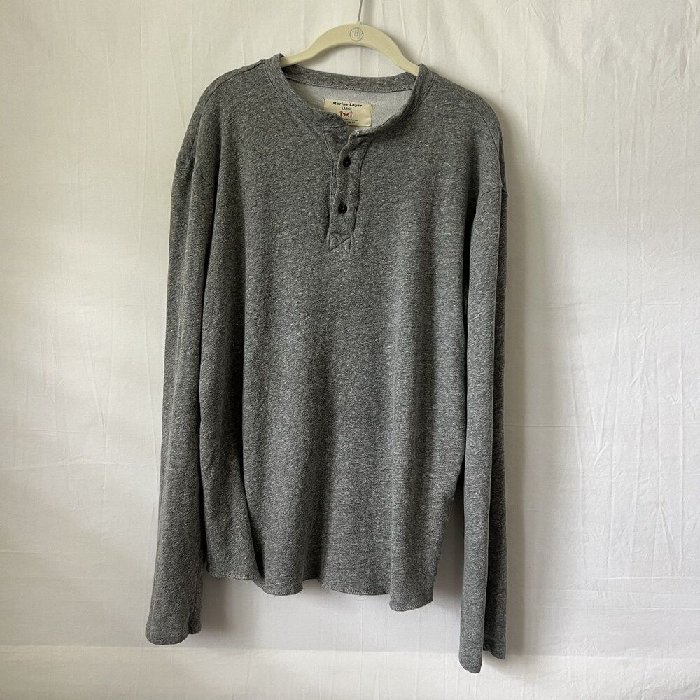 Marine Layer Gray Men's Henley Long Sleeve Thermal Soft Knit Pullover Size L